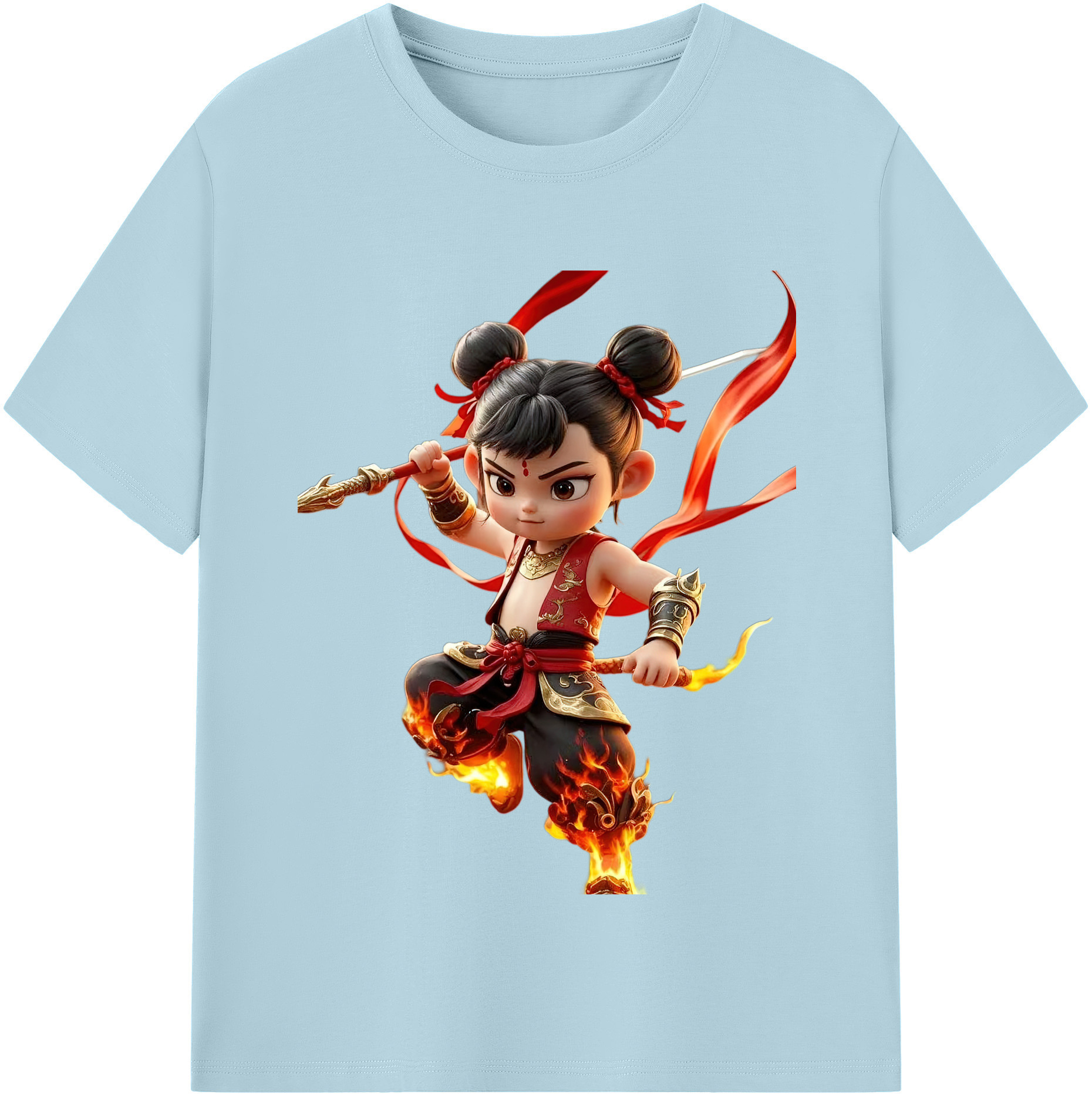 （画像用） Ne Zha 2 ナタ 魔童の大暴れ 綿100％半袖Tシャツ（フロントプリント）